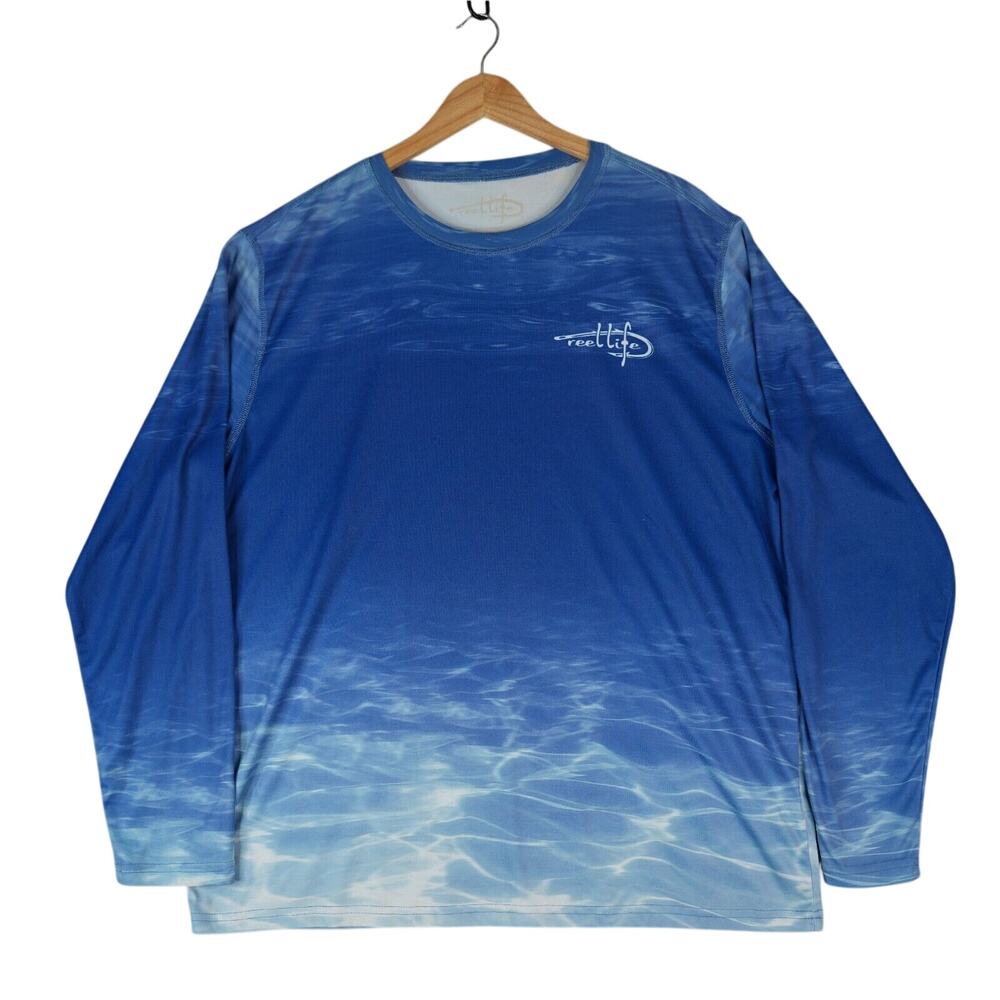 Reel Life Sun Ray Defender UPF 50+ Lightweight Fishing Shirt Blue Waves Mens XXL